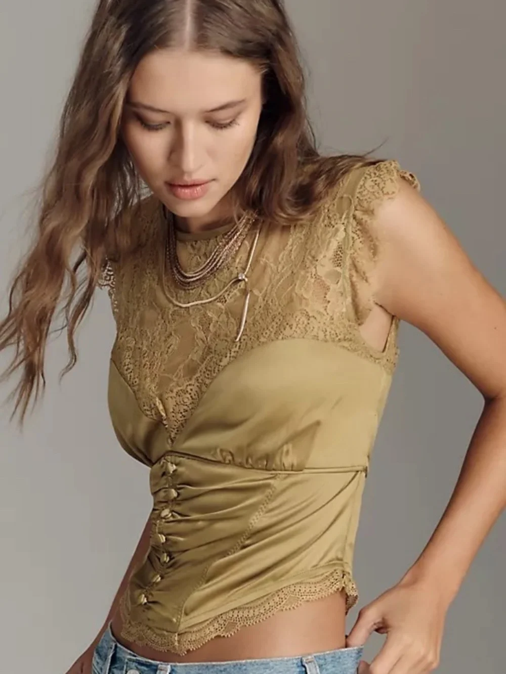 Anthropologie Shirred Silky Blouse Sz L NWT - Picture 4 of 8